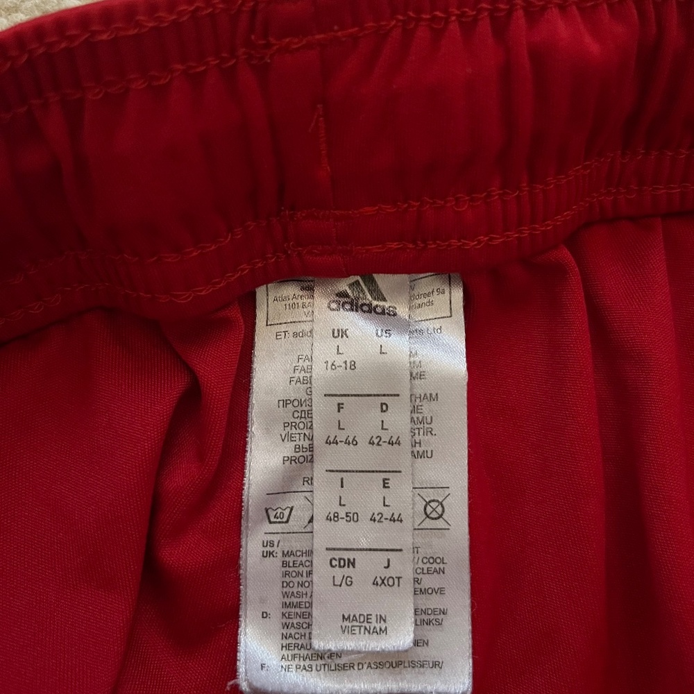 Adidas Women's Red Athletic Shorts with White Trim - Picture 3 of 3